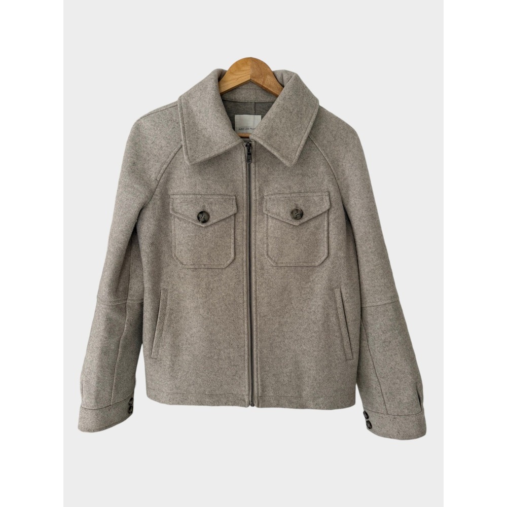 Avec Les Filles Cropped Wool Blend Zip Jacket‎ in Heather Grey, Size S